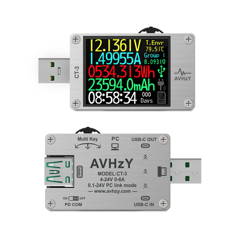 Medidor de potencia USB 3,1, multímetro Digital, probador de corriente, Detector de voltaje, Lua, traductor integrado, DC 26V 6A AVHzY CT3 ► Foto 1/6
