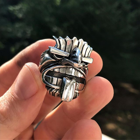 EYHIMD Māori mitología plata Acero inoxidable Tiki Totem anillos para hombre Tribal único Biker joyas de amuleto ► Foto 1/4