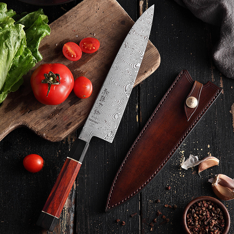 HEZHEN-cuchillo de acero damasco de 210mm para Chef, herramienta Santoku para cortar carne, palisandro de primera calidad, mango de cuerno de búhos, 110 capas ► Foto 1/1