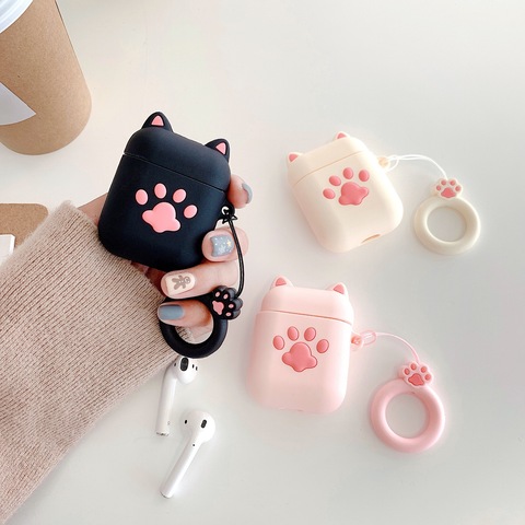 Funda de auriculares inalámbricos Cat Paw para Airpods 2, Protector antipolvo para auriculares Bluetooth ► Foto 1/6