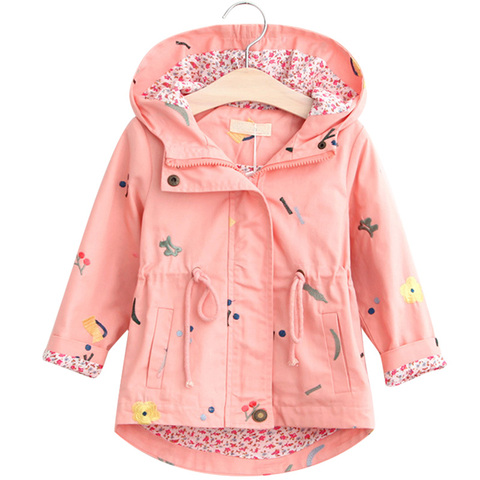 Chaqueta cortavientos de manga larga para niñas, chaqueta con capucha y bordado de flores, para otoño y primavera ► Foto 1/5