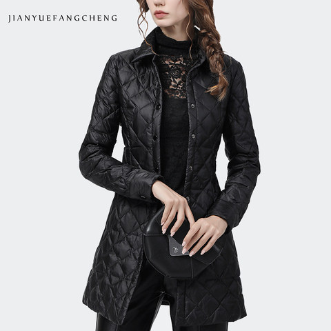 Chaqueta de plumón de pato para mujer, abrigo largo negro, ligero y cálido, coreano, elegante, ajustado, para invierno, 2022 ► Foto 1/5