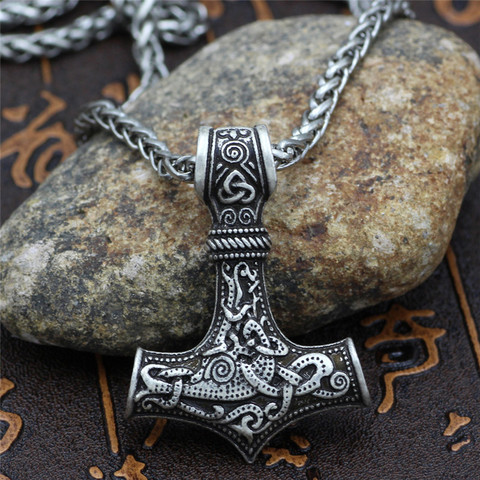 Thor-collares de vikingos de martillo para hombre, colgante vintage nórdico con cadena de acero inoxidable de 600mm, joyería Punk para regalos de novio ► Foto 1/6