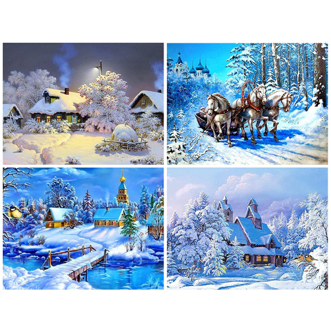 5D diamante pintura invierno naturaleza Cruz puntada, imagen con mosaico de diamantes de imitación de diamante del bordado de conjunto completo nieve paisaje Decoración ► Foto 1/6