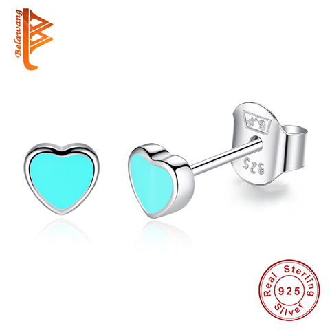 BELAWANG-pendientes de plata de ley 925 con corazón esmaltado, joyería con tapón posterior, para mujeres y niñas ► Foto 1/6