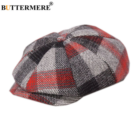 Mariposa mere-gorro de lana octogonal para hombre y mujer, gorro de lana con Panel de Tweed a cuadros, estilo británico, boina con gorra plana clásica de marca ► Foto 1/6