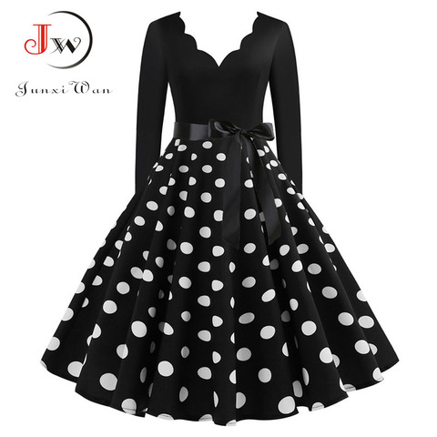 Vestido Vintage de manga larga para mujer, vestido de invierno de talla grande, Swing, elegante, de encaje, informal, estampado negro, para Año Nuevo ► Foto 1/6