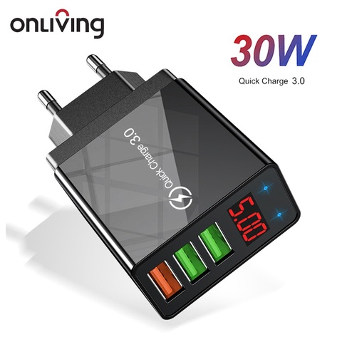 ONLIVING-cargador USB 3,0 de carga rápida para móvil, dispositivo de carga de pared con pantalla Digital, para IPhone, Xiaomi, Samsung, Huawei, 5V, 3.1A ► Foto 1/6