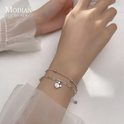 Modian CZ claro lindo conejo amor Luz de corazón perlas bolas genuino 100% Plata de Ley 925 pulsera del encanto para las mujeres joyería fina ► Foto 1/5