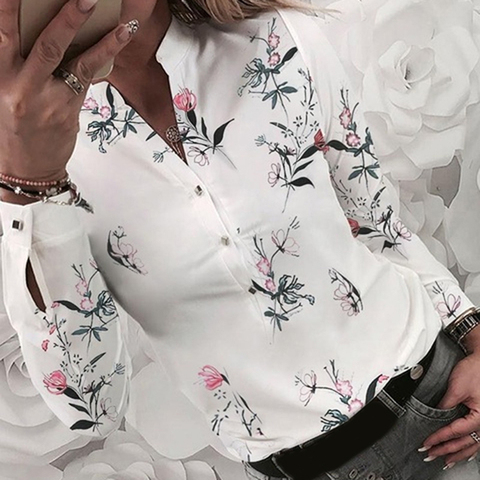 Camisas de las mujeres Floral Blusa de manga larga Camisas de mujer Femininas de impresión botón Camisas de las mujeres para la primavera Tops blusa ► Foto 1/6