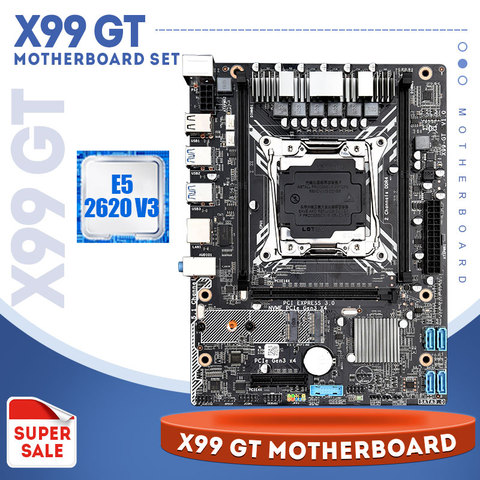 Conjunto de placa base X99 GT, Combo Xeon E5 2620 V3 LGA2011-3, procesador USB3.0 NVME M.2 SSD, placa base compatible con memoria RAM DDR4 ► Foto 1/6