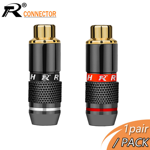 Conector R, 1 par/2 uds., conector RCA de alta calidad, adaptador de audio, negro y rojo en 1, enchufe de altavoz chapado en oro ► Foto 1/6