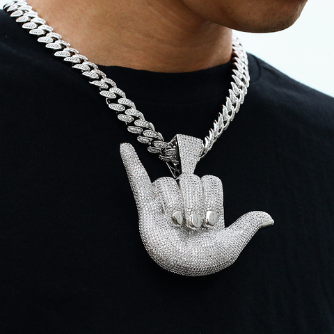 Helado de circón de gesto de mano collar con pendiente Punk de los hombres joyería de Hip Hop con cubano cadena helado collar regalo ► Foto 1/6