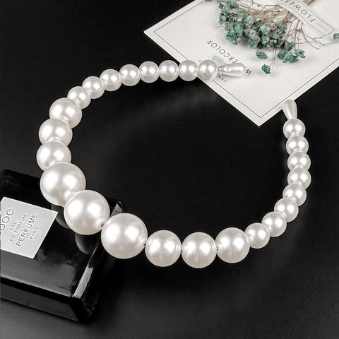 Diadema de perlas grandes de lujo de moda de 2022 para mujer elegante Diadema con personalidad salvaje moda bisel turbante para niñas ► Foto 1/6