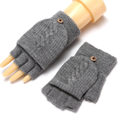 Guantes de lana de punto para hombre y mujer, mitones guante de dedo descubierto, flexibles y cálidos, para invierno ► Foto 1/6