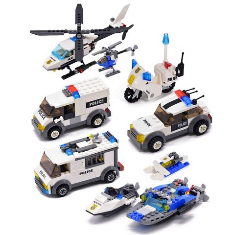 La ciudad de Patrulla de policía modelo de coche figura bloques educativos bloques de construcción para construir juguetes para niños de regalo de Navidad ► Foto 1/6