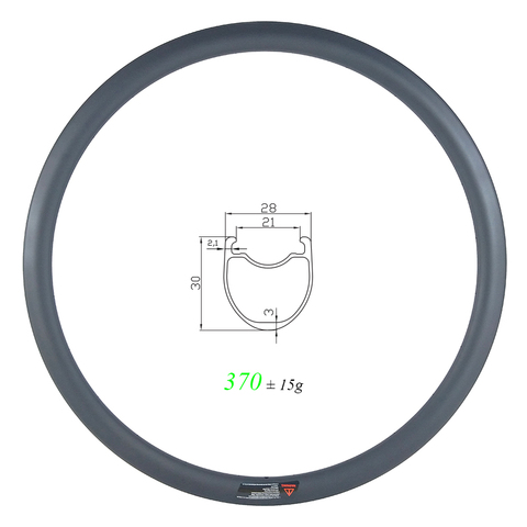 Disco de grava sin cámara para carretera clincher, llanta de carbono, 28mm de ancho, 21mm, interior UD 3K 12K 20 21 24 28 32 agujeros, rueda de 370g SL 700c ► Foto 1/6