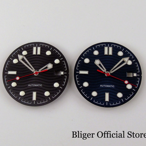 Nologo-Reloj de pulsera de acero inoxidable, cronógrafo con patrones de onda, color negro, blanco y azul, para NH35, indicador de fecha, 31mm ► Foto 1/6