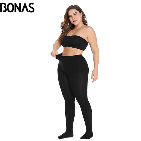 BONAS-mallas cálidas de terciopelo para mujer, medias de talla grande, color negro, 3XL, 100KG, elásticas, cálidas, gruesas, para invierno ► Foto 1/6