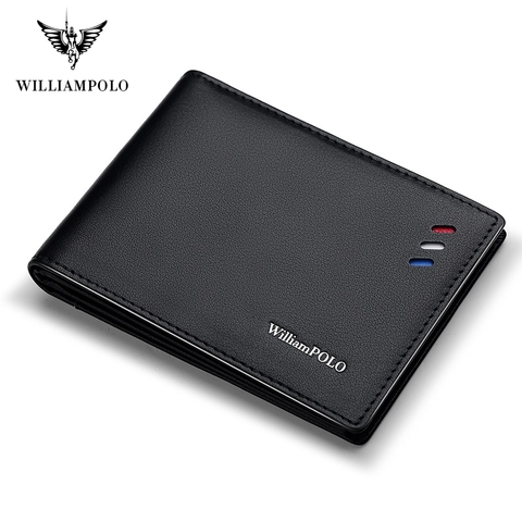 WILLIAMPOLO monedero para hombres de cuero genuino de los hombres de carteras Delgado cartera hombre cartera monedero Slim tarjeta titular de piel de vaca suave Mini bolso PL315 ► Foto 1/1