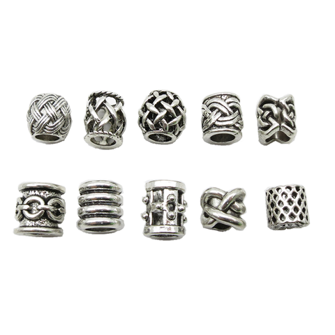 Cuentas trenzadas de plata antigua para cabello, 5 uds., anillos de cuentas, tubo, vikingos, runas, Barba, Accesorios para peinados de calavera ► Foto 1/4