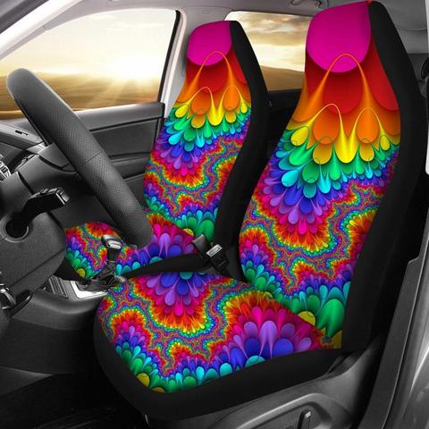 INSTANTARTS 2 unids/set Durable Protector de asiento de coche del arco iris étnico bohemio corbata tinte dibujo antideslizante suave cubiertas de asiento de coche para mujeres niñas ► Foto 1/6