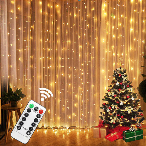 Guirnalda de guirnaldas de luces LED de 3m, lámpara de cortina con Control remoto, cadena de luces USB, adornos navideños para el hogar, dormitorio y ventana ► Foto 1/6
