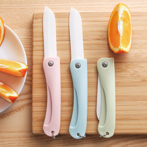 Cuchillo plegable de cerámica portátil con cadena cuchillo de fruta vegetal para cortar pelar cuchillo de cocina con mango colorido ► Foto 1/6