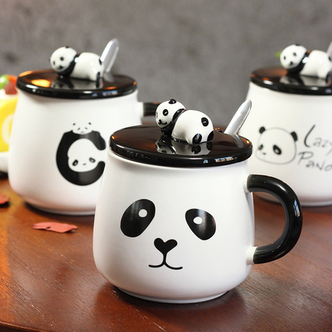 Panda de dibujos animados Taza de cerámica taza creativa con tapa estilo coreano estudiante taza ► Foto 1/6