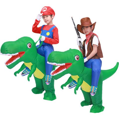 Niños inflables T Rex dinosaurio Cosplay traje de niñas y niños, dinosaurio para montar de Halloween fiesta de Purim inflado de Disfraces ► Foto 1/6