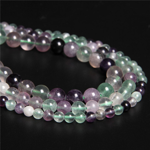 Perlas de fluorita Natural para fabricación de joyas, cuentas sueltas redondas de color morado liso para fabricación de pulseras, accesorios de 4, 6, 8, 10, 12MM y 15 