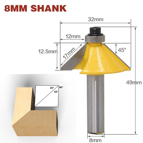 Enrutador de madera con borde de vástago de 8mm, broca con rodamiento, cortador de fresado, recorte de madera de 45 grados, herramientas de corte de madera, 1 ud. ► Foto 1/6
