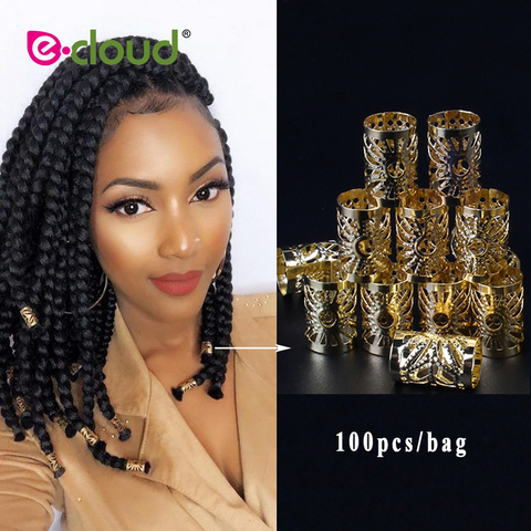 100 unids/lote oro/plata rastas de pelo cuentas Micro anillos enlace tubo ajustable trenzas de pelo de brazalete Clip de 10mm agujero herramientas ► Foto 1/6