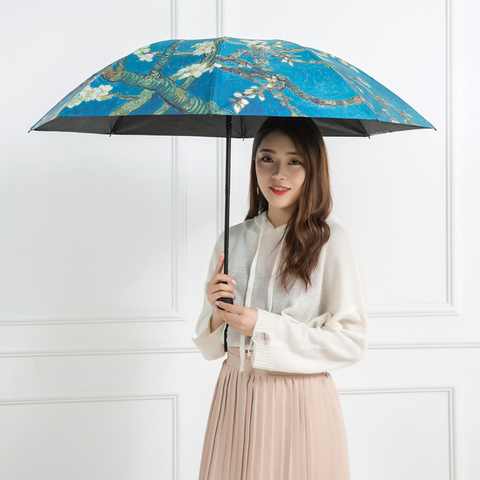 Paraguas plegable a prueba de viento, Van Gogh, paraguas pintura al óleo, sombrilla femenina para exteriores, sombrilla de protección solar ► Foto 1/6