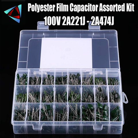 Kit surtido de condensadores de película de poliéster Mylar de 24 valores, 700 unidades, 0.22NF a 470NF / 100V ► Foto 1/1