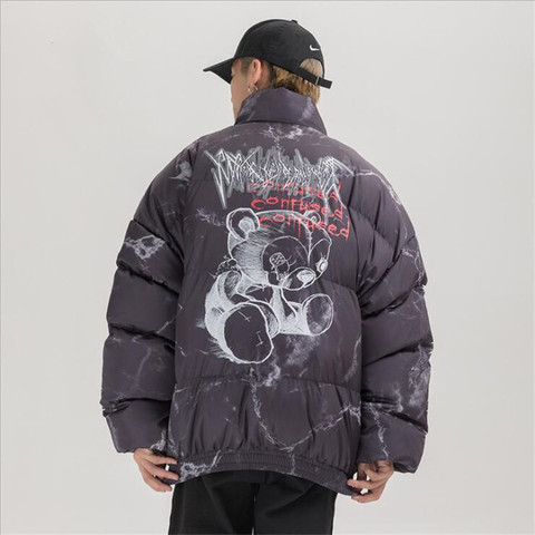 Gran oferta chaqueta de Hip Hop Parka daño estampado de oso de los hombres de invierno chaqueta Streetwear Harajuku chaqueta acolchada abrigo prendas de vestir Hipster ► Foto 1/6