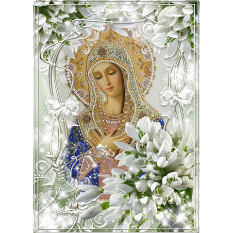 Pintura de diamante 5D Diy de cuentas cuadradas completas, punto de cruz de lirio virgen, bordado de diamantes, cuadro de mosaico religioso, ícono de Decoración, regalo ► Foto 1/6