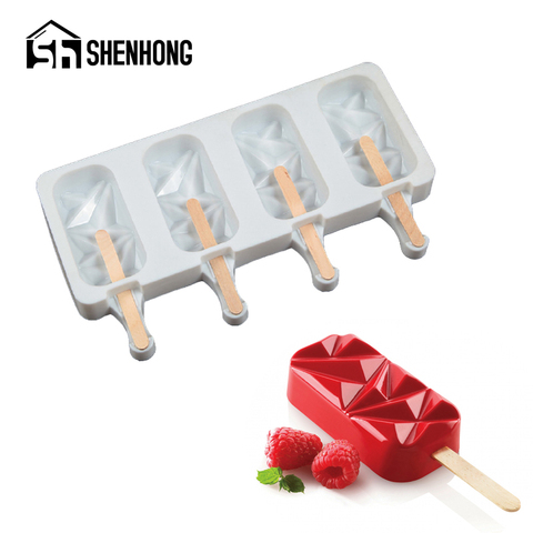 SHENHONG-Molde de silicona para Paleta de helados de 4 cavidades, bandeja de cubos de postre para niños, congelador, herramienta de cocina para moldear ► Foto 1/6