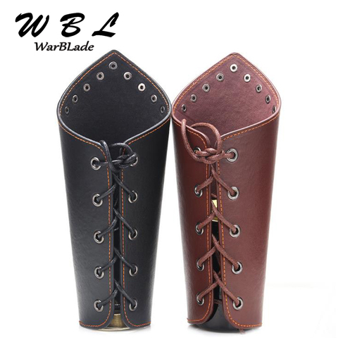 WarBLade, 1 pieza, accesorios para Cosplay, brazalete de cuero sintético ancho con cordones, armadura para brazo, brazalete, guantelete Medieval Steampunk, pulsera negra ► Foto 1/6