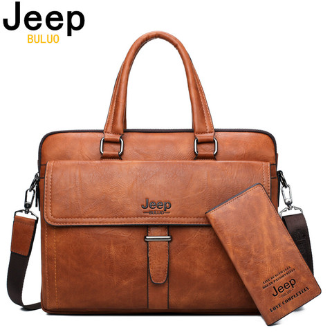 JEEP BULUO-maletín para hombre, bolsas de oficina de cuero para ordenador portátil de 13,3 pulgadas, negocios, conjunto de 2 uds. De bolsos de gran capacidad ► Foto 1/6