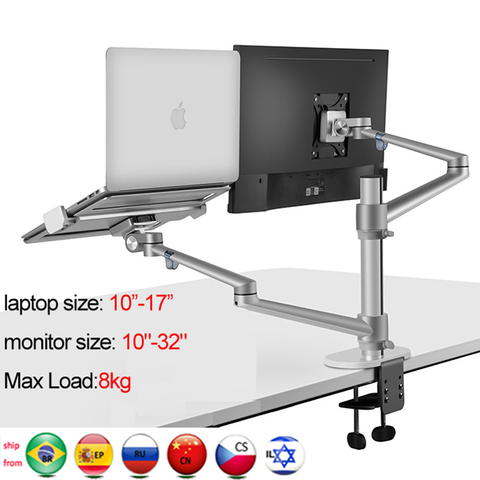 Soporte de escritorio ergonómico para ordenador portátil, barra de columna de movimiento completo de 10-17 pulgadas, de aluminio y plata de OL-3L, 32 pulgadas, para monitor de escritorio ► Foto 1/6