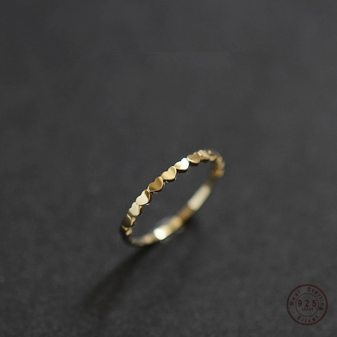 Anillo sencillo de Plata de Ley 925 para mujer, sortija de eslabones en forma de corazón de oro de 14K, joyería exquisita con temperamento para estudiantes ► Foto 1/6