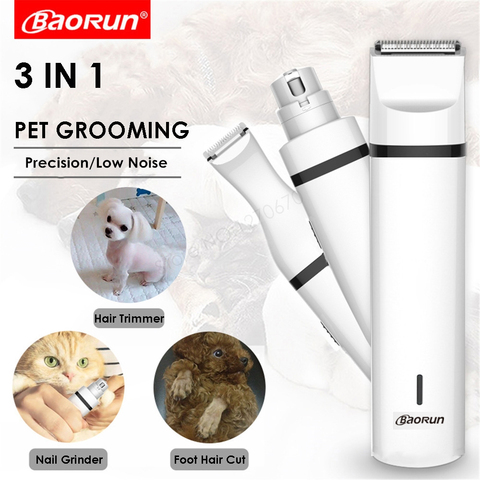 BaoRun 3 en 1 Set de cuidado para mascota recargable mascotas Clippers perro gato de pelo pata de uñas de cúter de pie Máquina para cortar cabello ► Foto 1/6