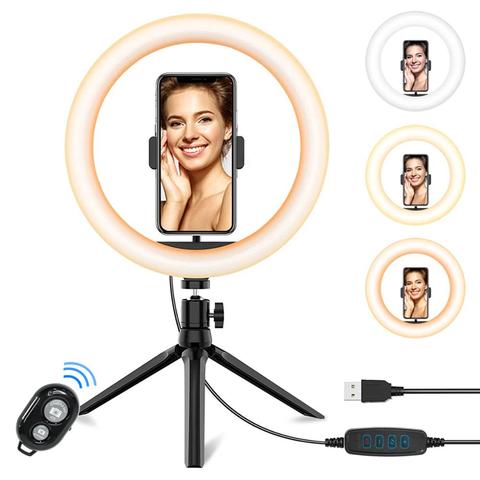 Anillo de luz de Selfie con soporte de trípode y soporte de teléfono celular para transmisión en vivo/maquillaje, UBeesize Mini Led Camera Ringlight para YouTube ► Foto 1/6