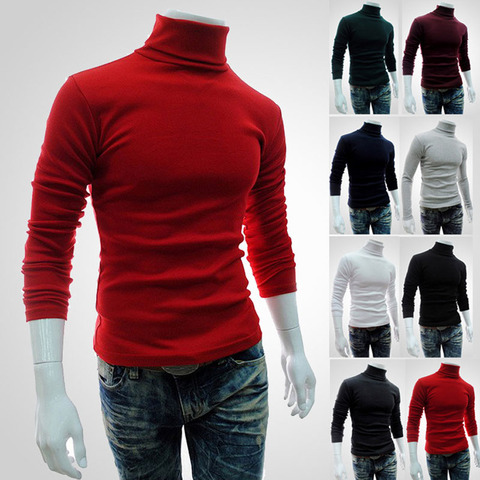 Suéter de cuello alto para hombre, jerseys de Color liso para hombre, ropa ajustada, suéteres de punto para hombre MY277 ► Foto 1/6