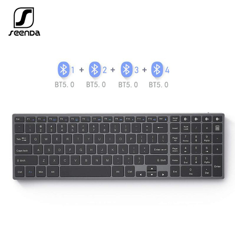 Teclado SeenDa Bluetooth, aleación de aluminio, multidispositivo, inalámbrico, recargable, teclado inalámbrico ruso, sincronización de 4 dispositivos ► Foto 1/6