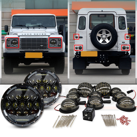 Lámpara antiniebla trasera ahumada para Land Rover Defender, Kit completo de actualización de lámpara LED de 7 