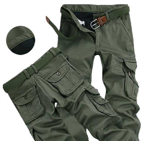 Pantalones tácticos militares para hombre, pantalón grueso y cálido de carga con múltiples bolsillos, holgados, de algodón, a la moda, de talla grande, para invierno ► Foto 1/6