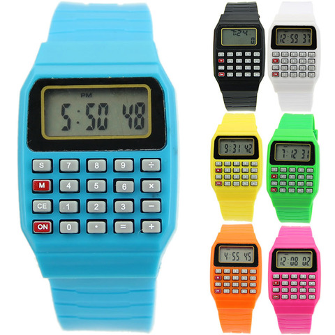 Fad niños silicona fecha multiusos niños calculadora electrónica reloj de pulsera ► Foto 1/6