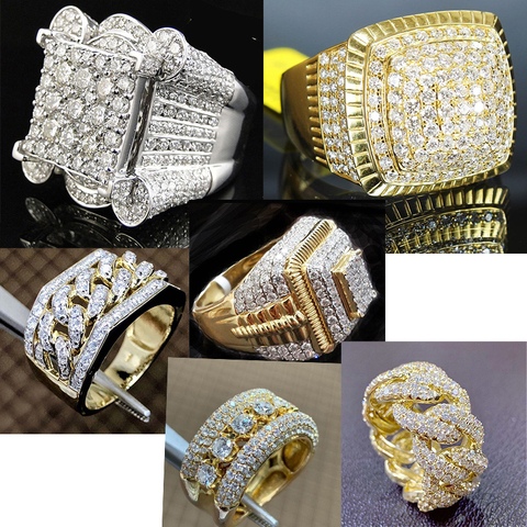 Lujo hombre mujer boda anillo de piedra de circón cristal oro Plt anillos Punk para Mujeres Hombres East Cubic Dubai joyería Dropshipping ► Foto 1/6